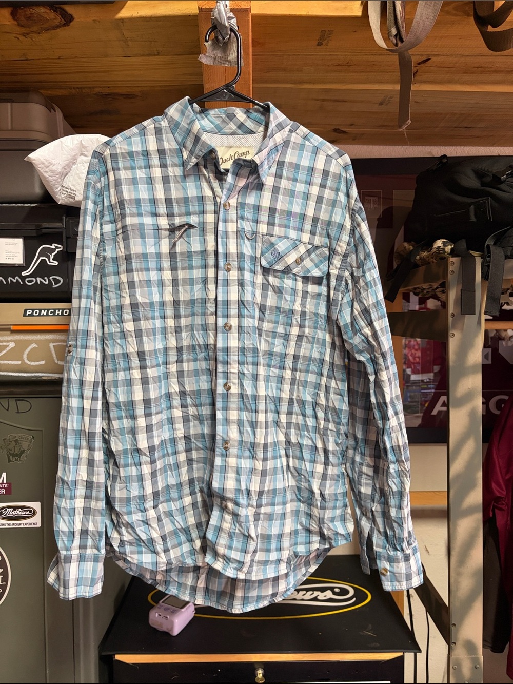 Men's Light Blue Plaid Long-Sleeve Button-Down Shirt